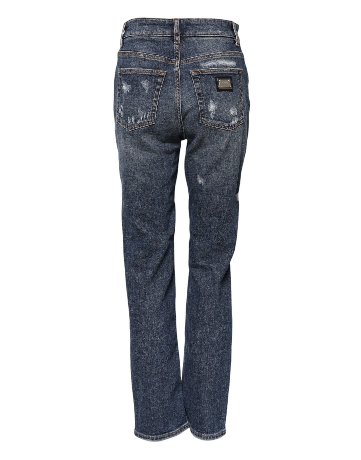 Dolce & Gabbana – Boyfriend-Jeans aus zerfetztem Baumwolldenim in Blau