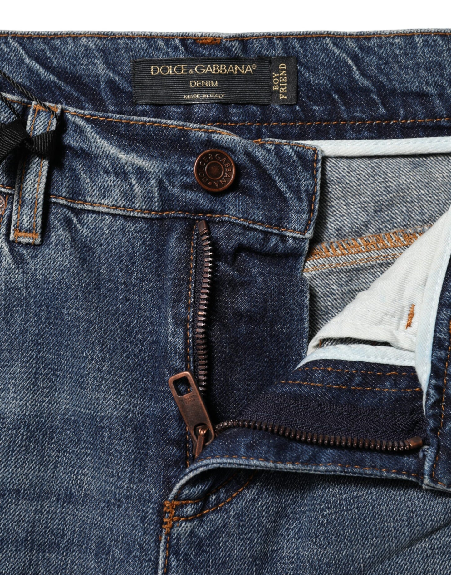 Dolce & Gabbana – Boyfriend-Jeans aus zerfetztem Baumwolldenim in Blau