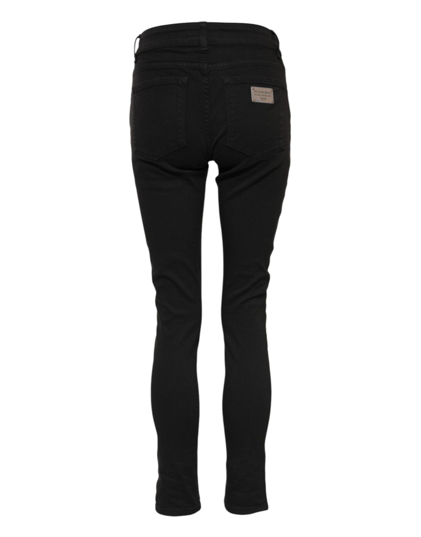 Dolce & Gabbana – Schwarze Skinny-Jeans aus Baumwoll-Denim mit Logo und mittlerer Taille