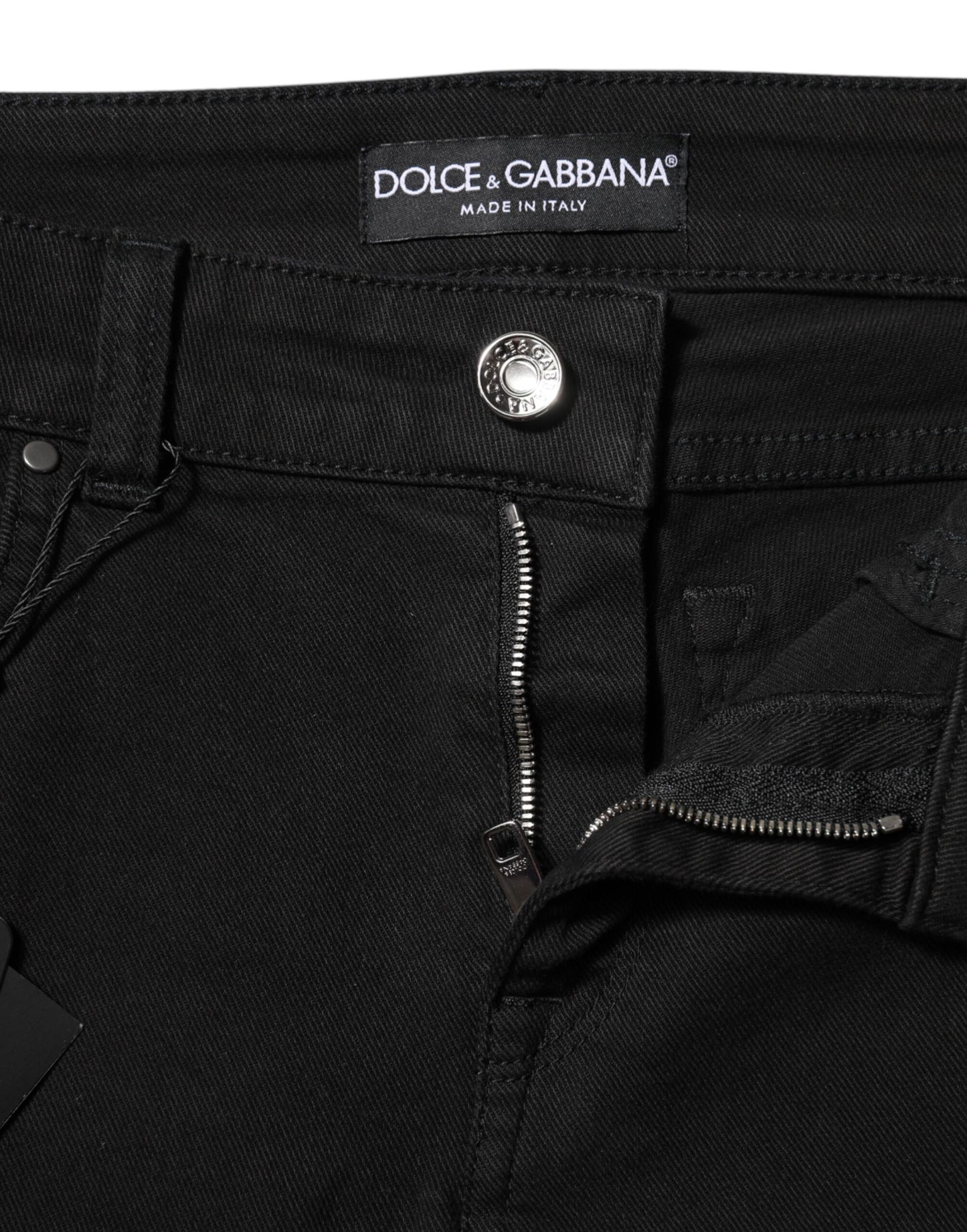 Dolce & Gabbana – Schwarze Skinny-Jeans aus Baumwoll-Denim mit Logo und mittlerer Taille