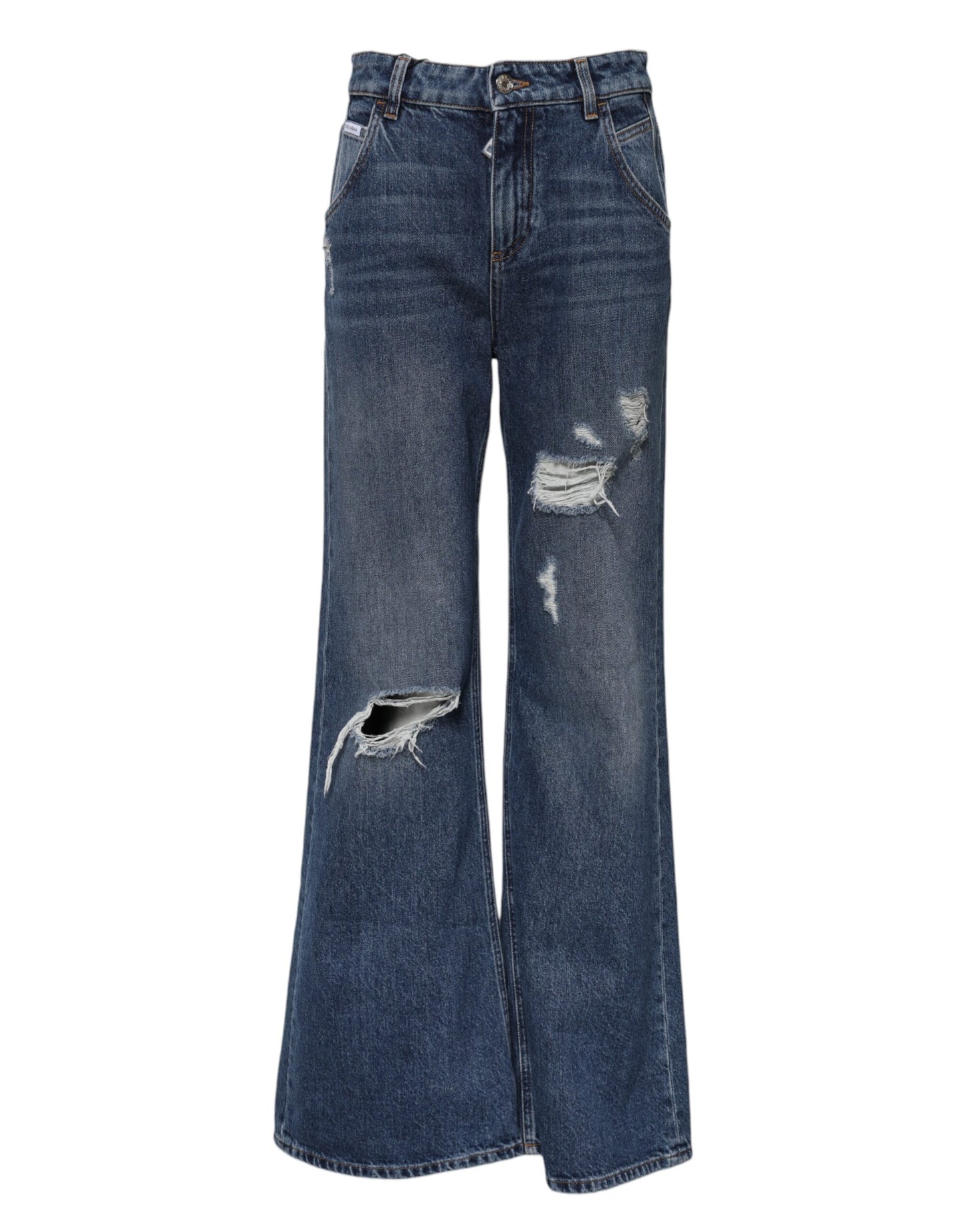 Dolce & Gabbana – Blaue, zerfetzte Baumwolljeans mit weitem Bein
