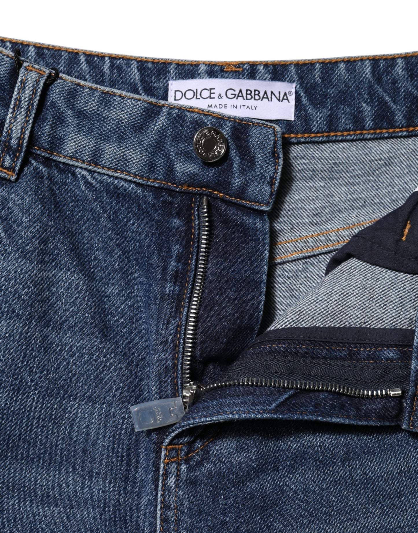Dolce & Gabbana – Blaue, zerfetzte Baumwolljeans mit weitem Bein