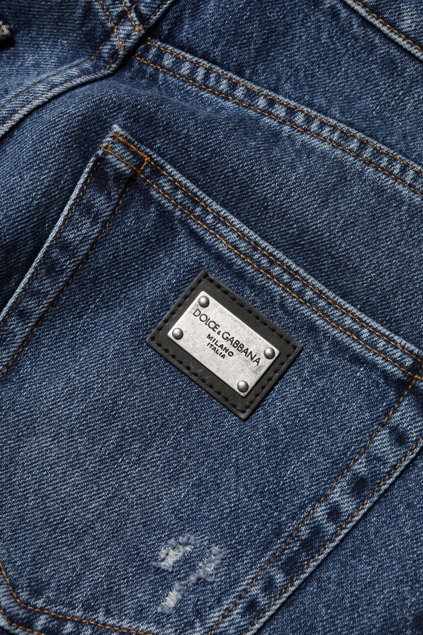 Dolce & Gabbana – Blaue, zerfetzte Baumwolljeans mit weitem Bein