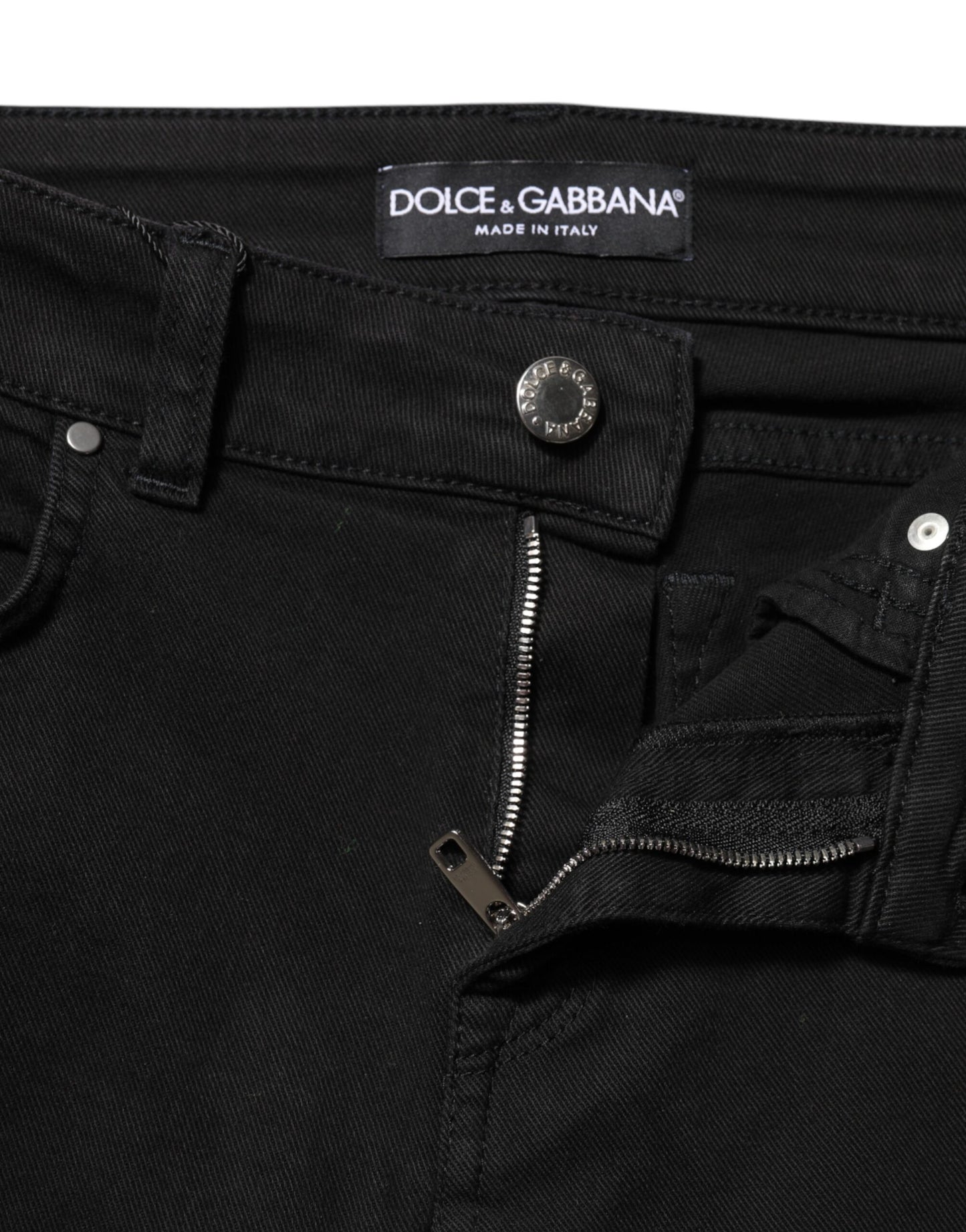 Dolce & Gabbana – Schwarze Skinny-Jeans aus Baumwoll-Denim mit Logo und mittlerer Taille