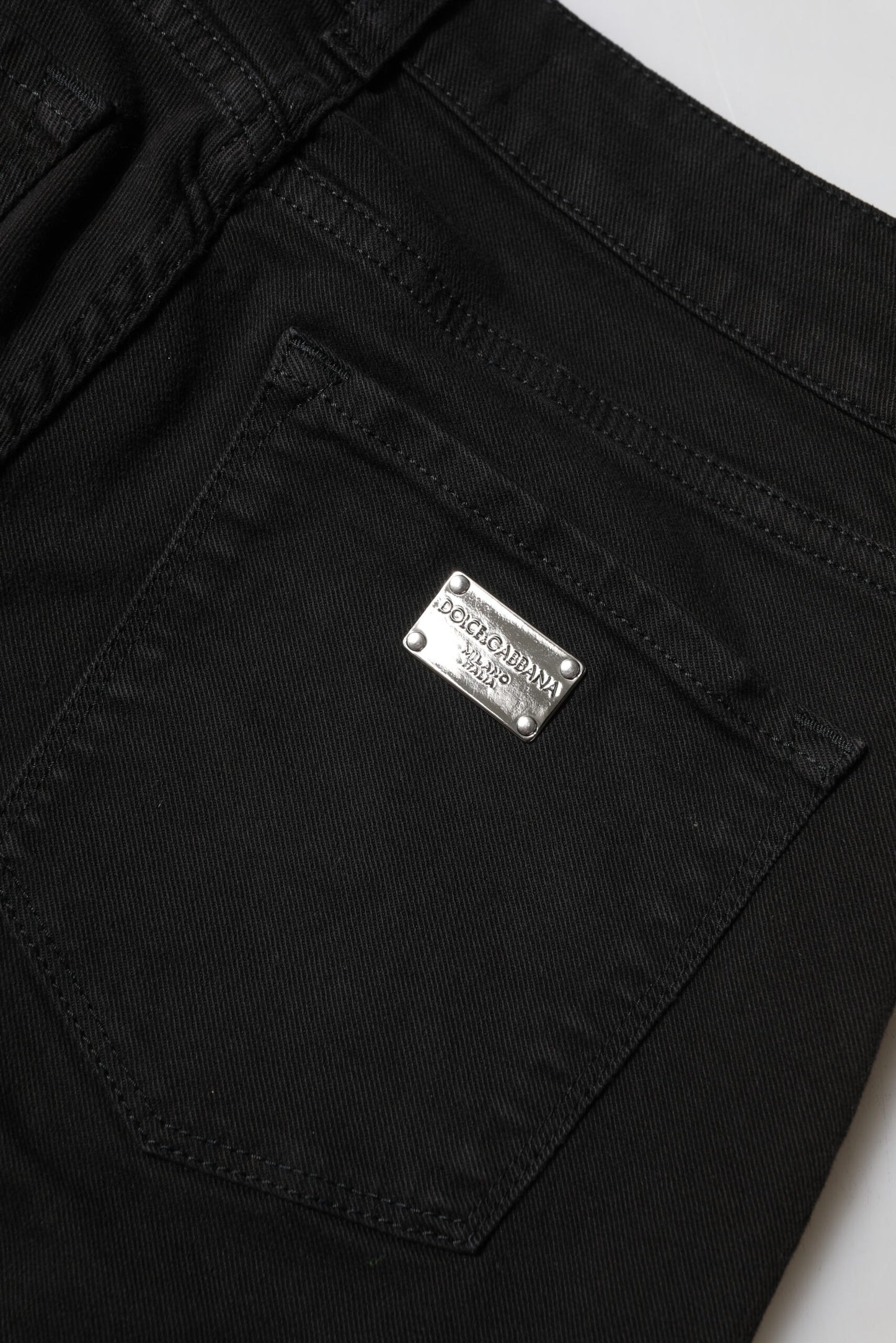 Dolce & Gabbana – Schwarze Skinny-Jeans aus Baumwoll-Denim mit Logo und mittlerer Taille