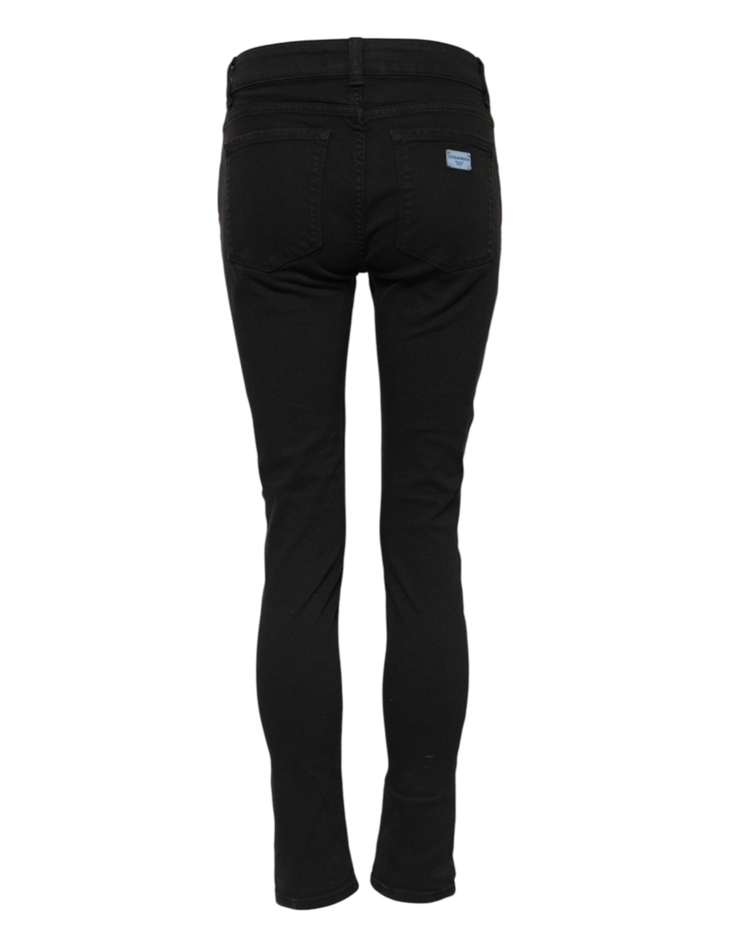 Dolce & Gabbana – Schwarze Skinny-Jeans aus Baumwoll-Denim mit Logo und mittlerer Taille