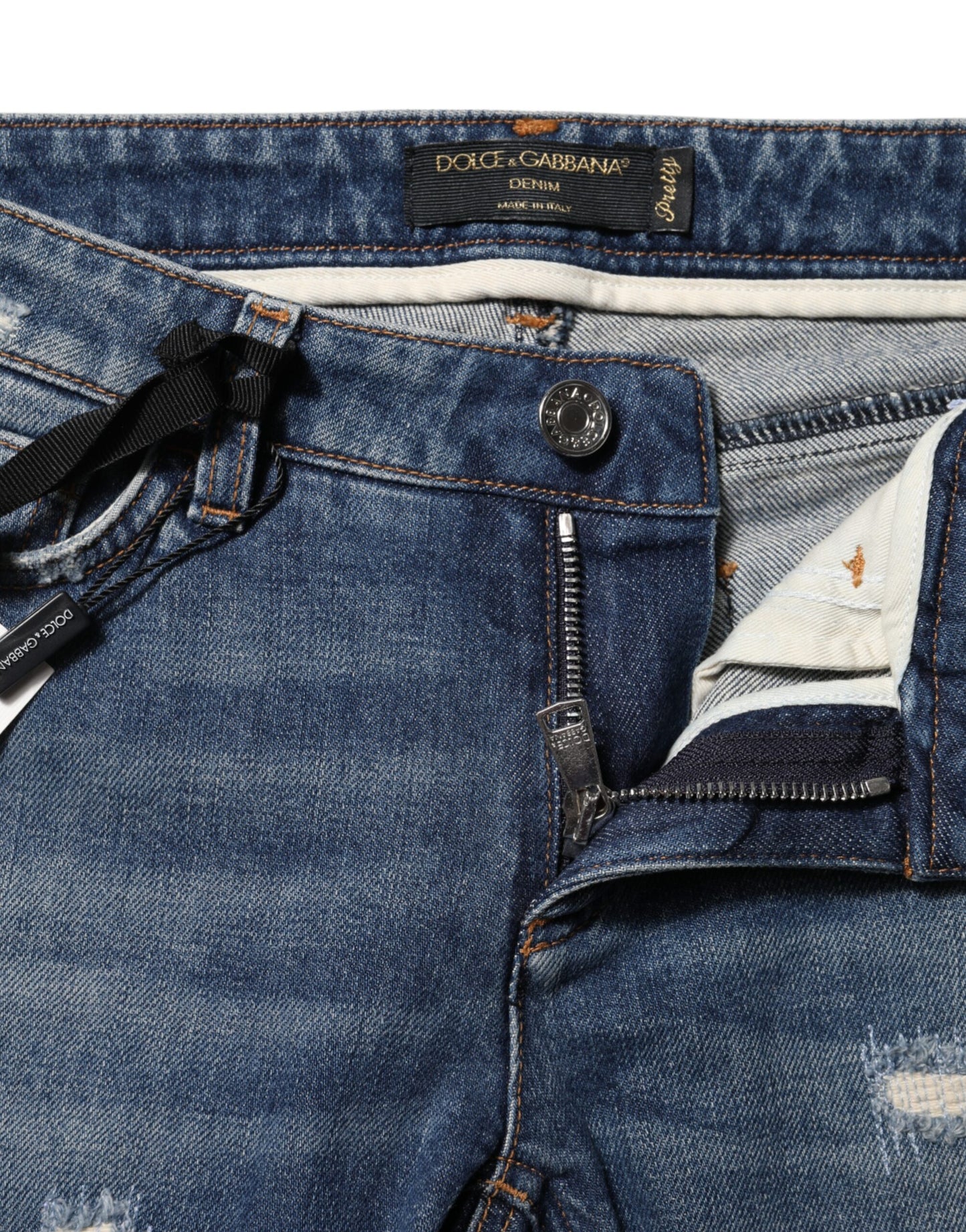 Dolce & Gabbana – Blaue Skinny-Jeans mit Spielkartenstickerei