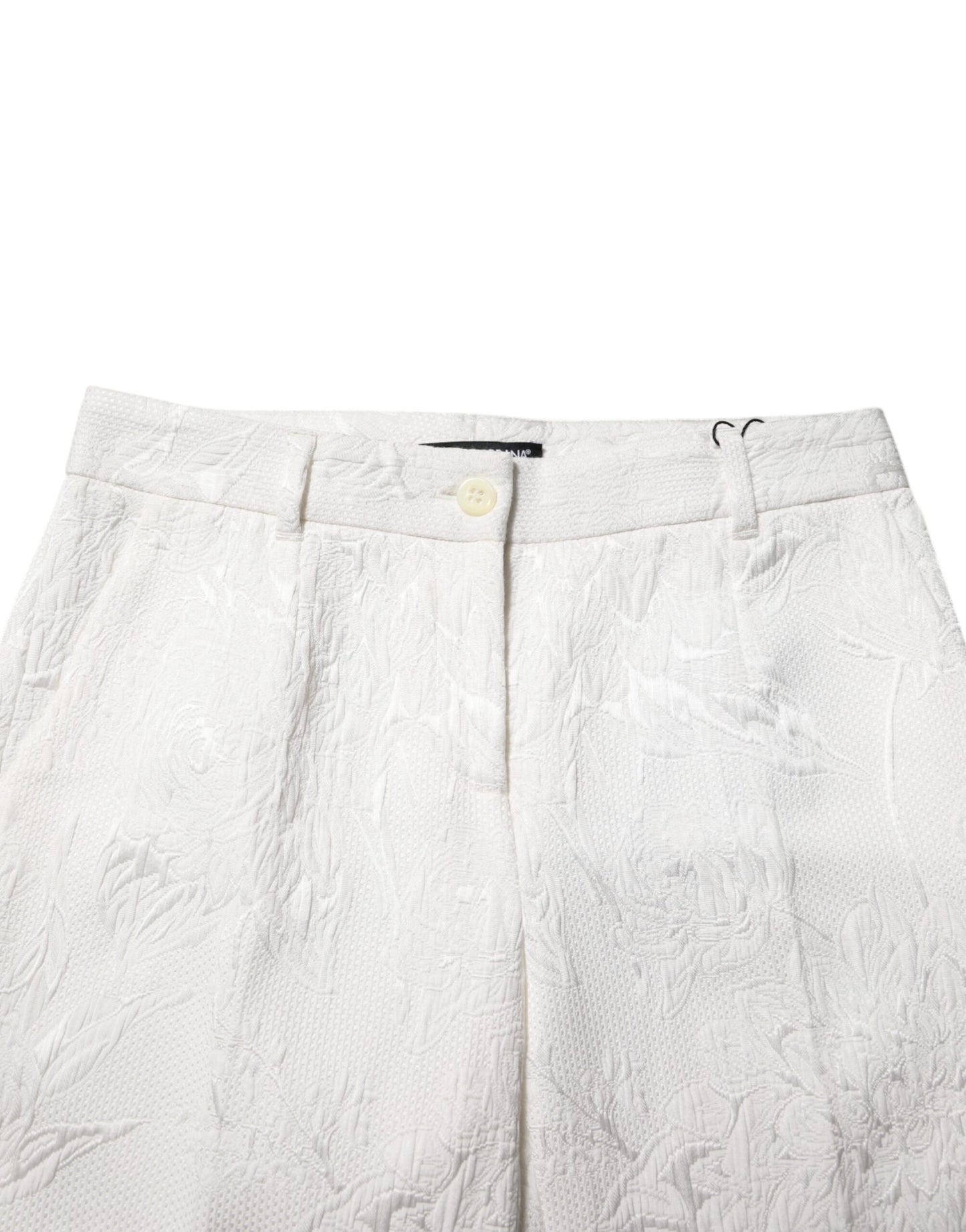 Dolce & Gabbana – Weiße Jacquardhose aus Baumwolle mit Blumenmuster