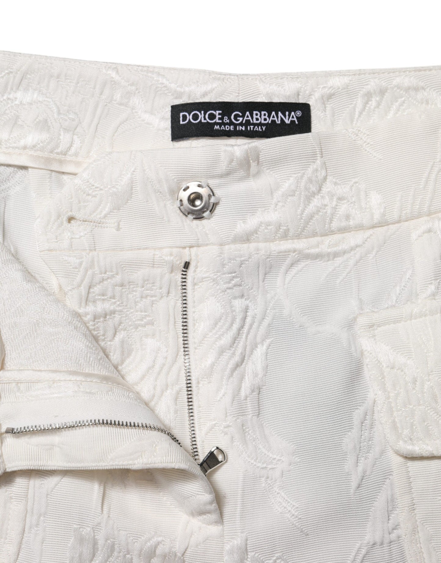 Dolce & Gabbana – Weiße Jacquardhose aus Baumwolle mit Blumenmuster