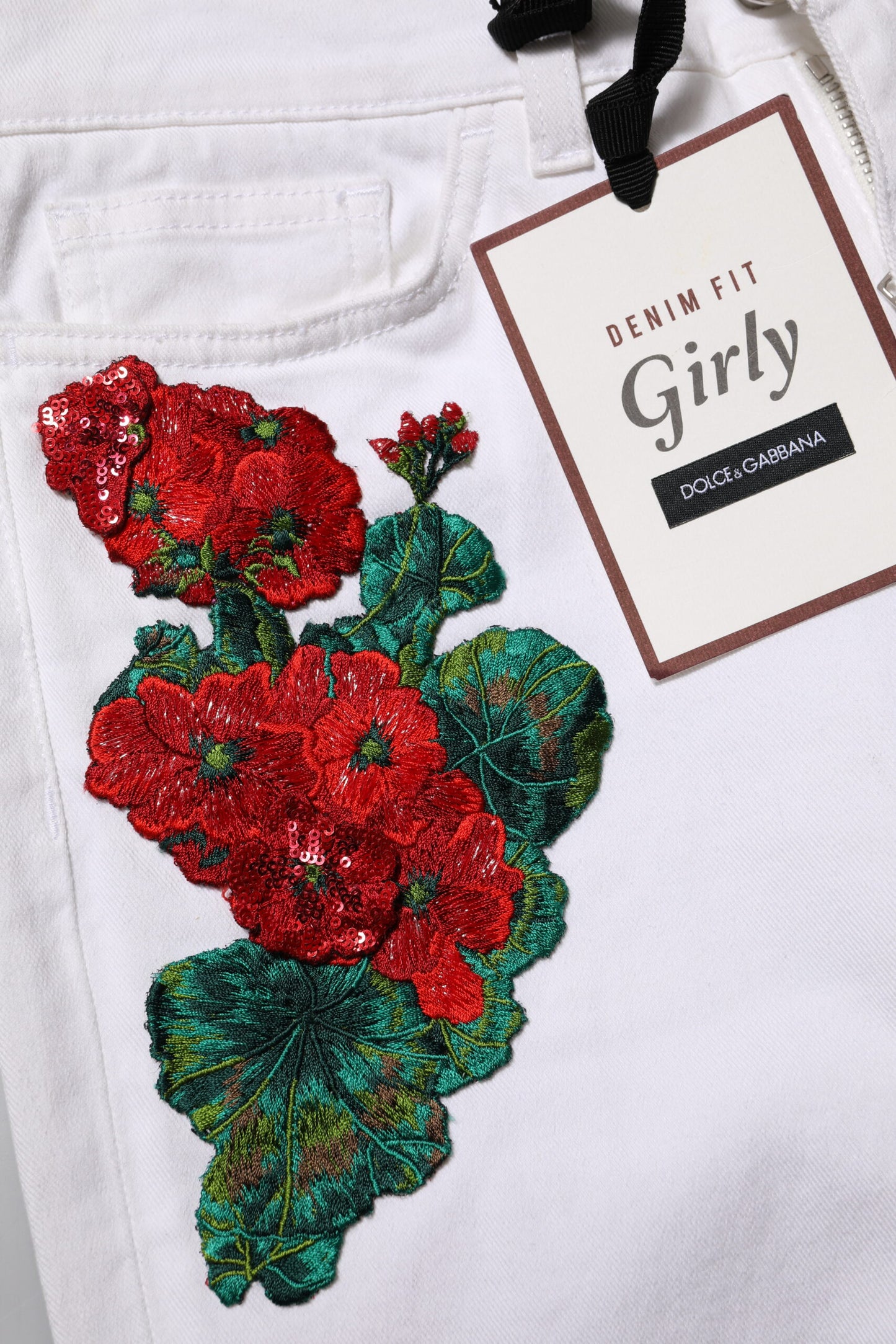 Dolce & Gabbana Weiße GIRLY-Jeans mit Blumenstickerei