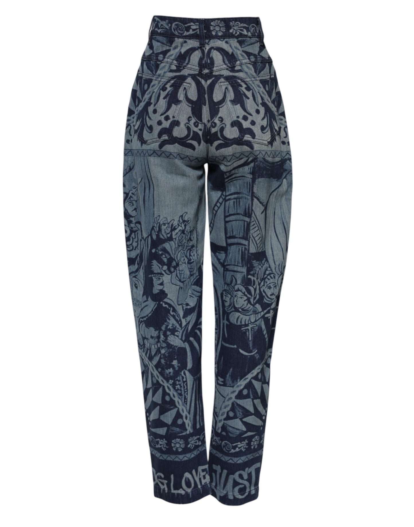 Dolce & Gabbana – Blaue, konisch zulaufende Jeans aus Denim mit Grafikdruck
