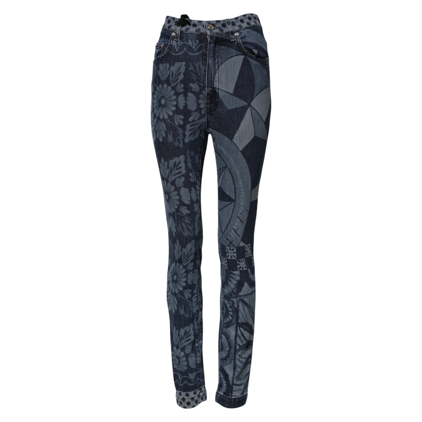 Dolce & Gabbana – Blaue Skinny-Jeans aus Baumwolle mit grafischem Print