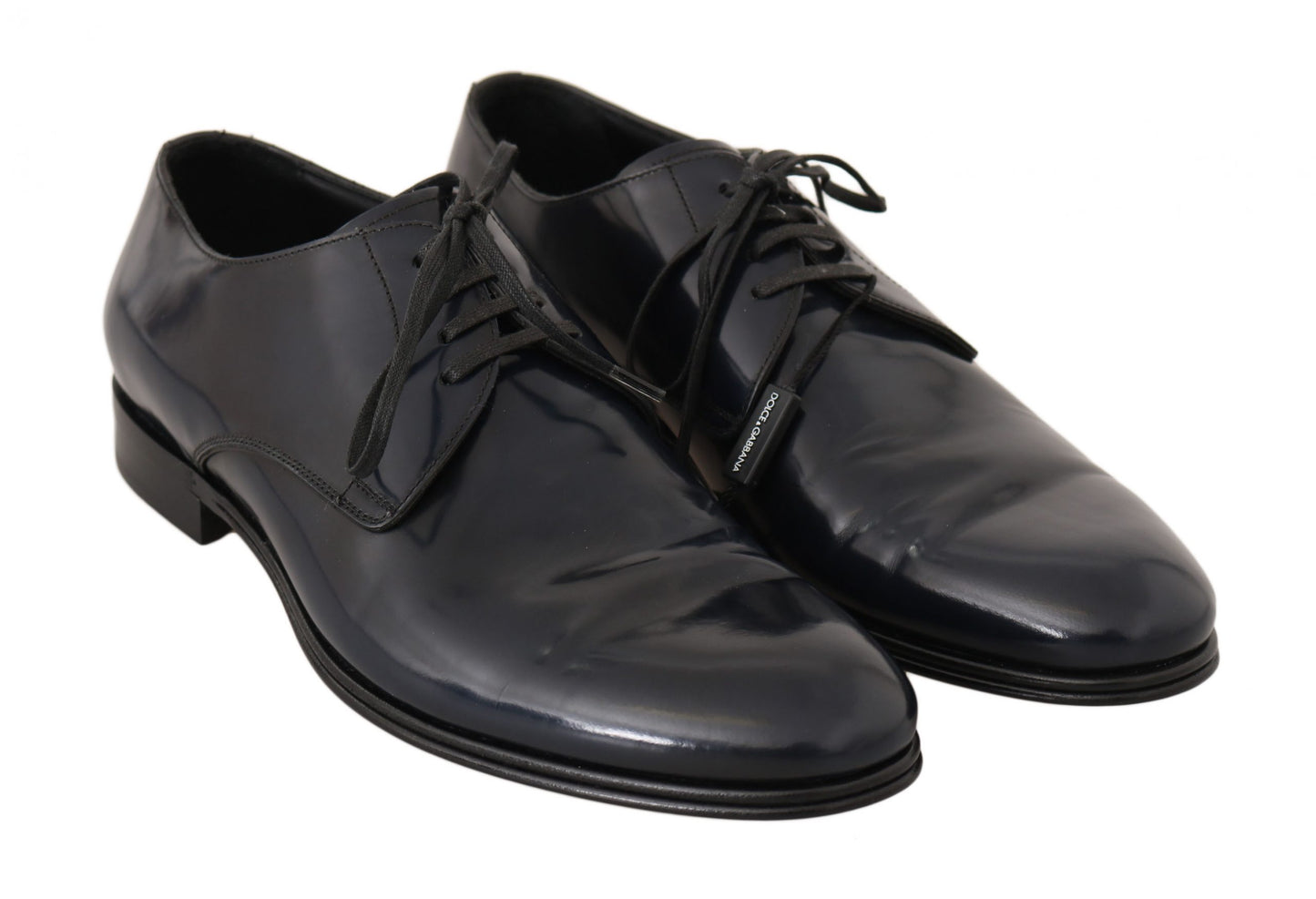 Dolce & Gabbana Blaues Lederkleid Derby Formelle Herrenschuhe
