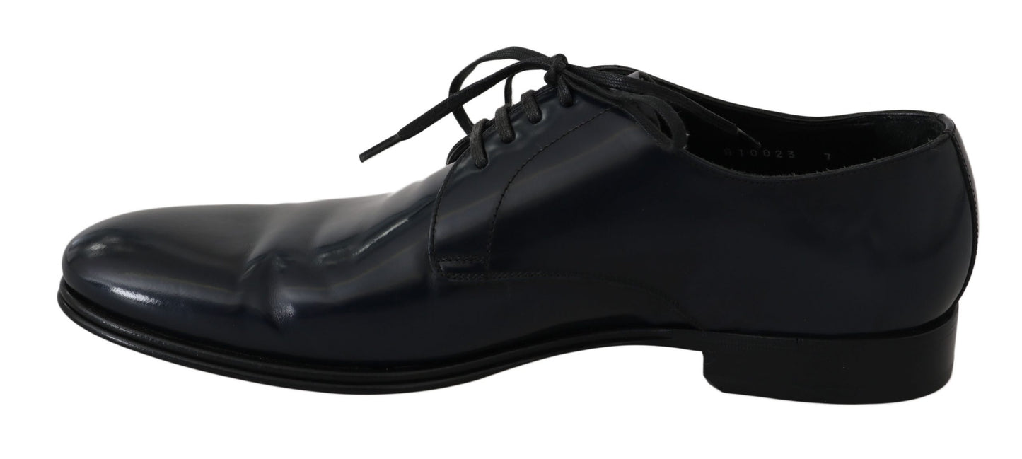 Dolce & Gabbana Blaues Lederkleid Derby Formelle Herrenschuhe