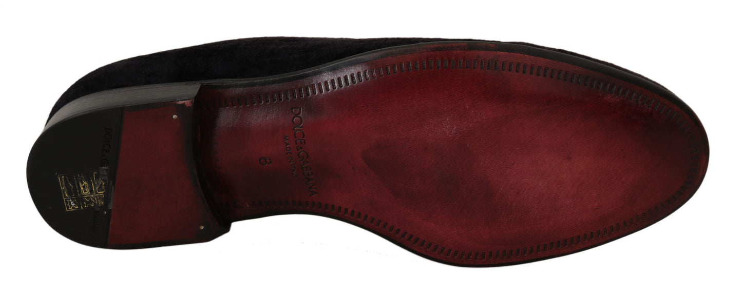 Dolce & Gabbana Loafer aus schwarzem Samt mit goldener Krone