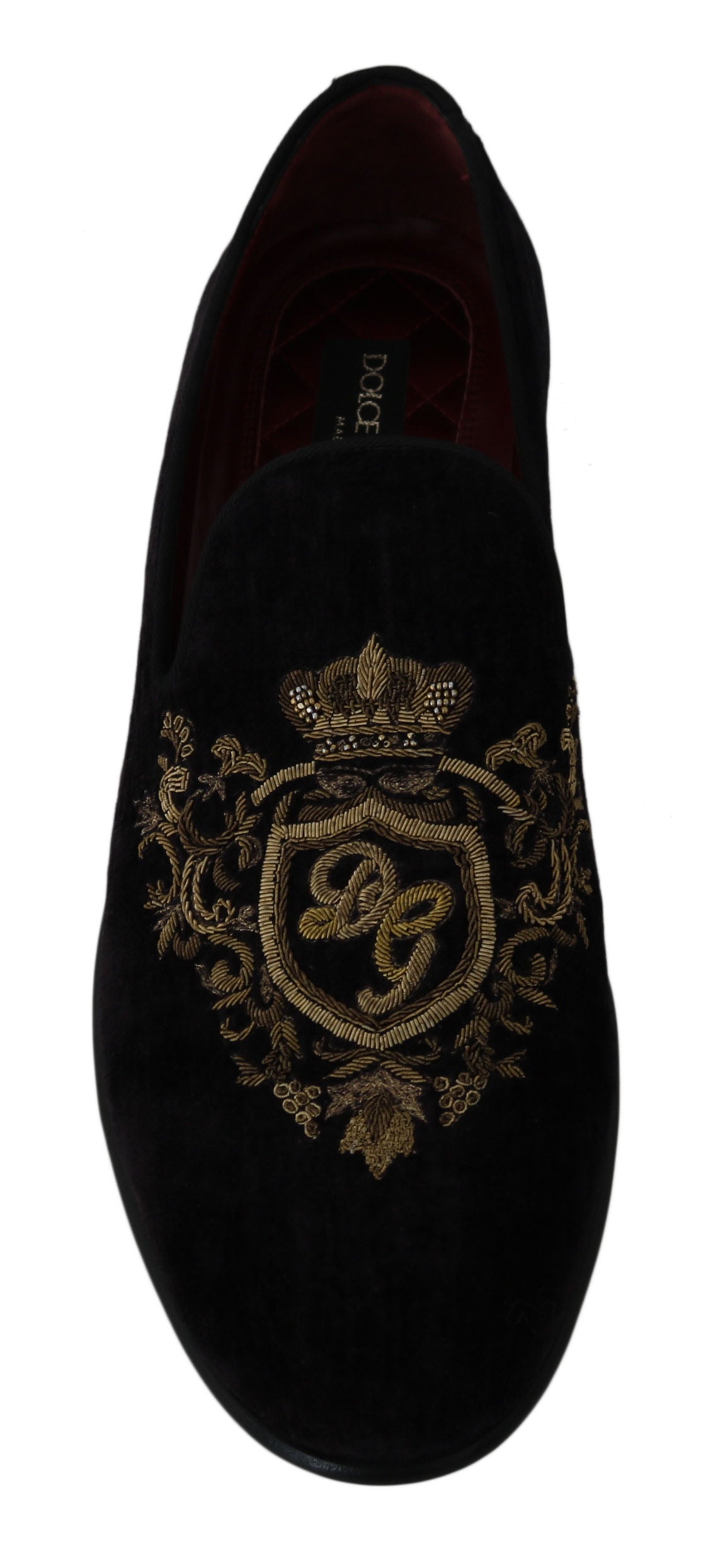 Dolce & Gabbana Loafer aus schwarzem Samt mit goldener Krone