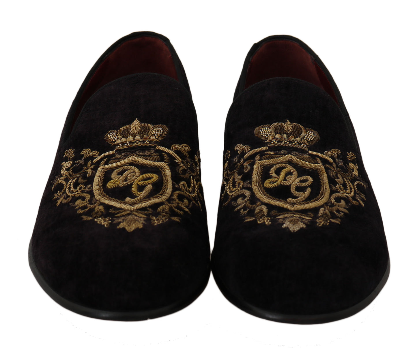 Dolce & Gabbana Loafer aus schwarzem Samt mit goldener Krone