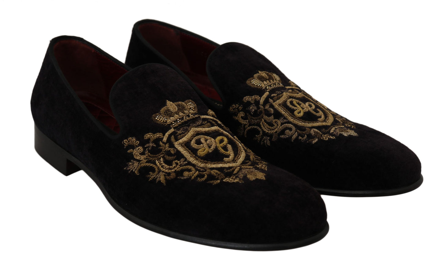 Dolce & Gabbana Loafer aus schwarzem Samt mit goldener Krone