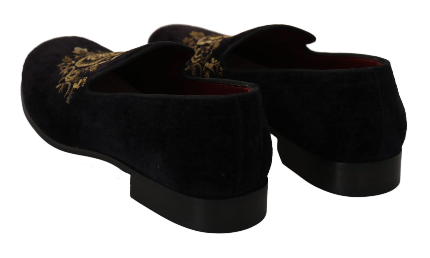 Dolce & Gabbana Loafer aus schwarzem Samt mit goldener Krone