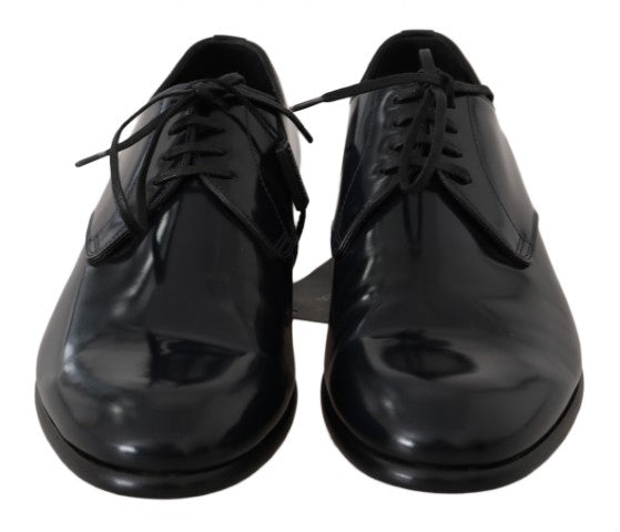 Dolce & Gabbana – Blaue, polierte Derby-Schuhe aus Leder