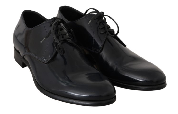 Dolce & Gabbana – Blaue, polierte Derby-Schuhe aus Leder