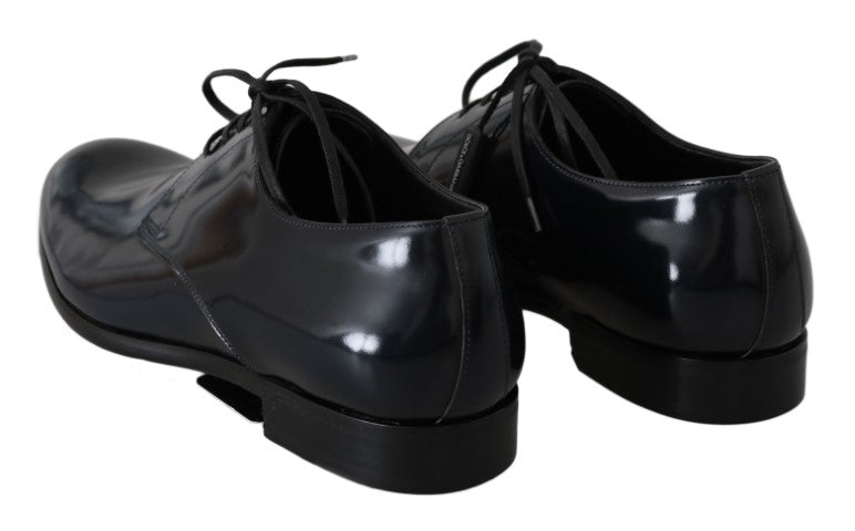 Dolce & Gabbana – Blaue, polierte Derby-Schuhe aus Leder