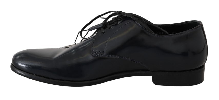 Dolce & Gabbana – Blaue, polierte Derby-Schuhe aus Leder