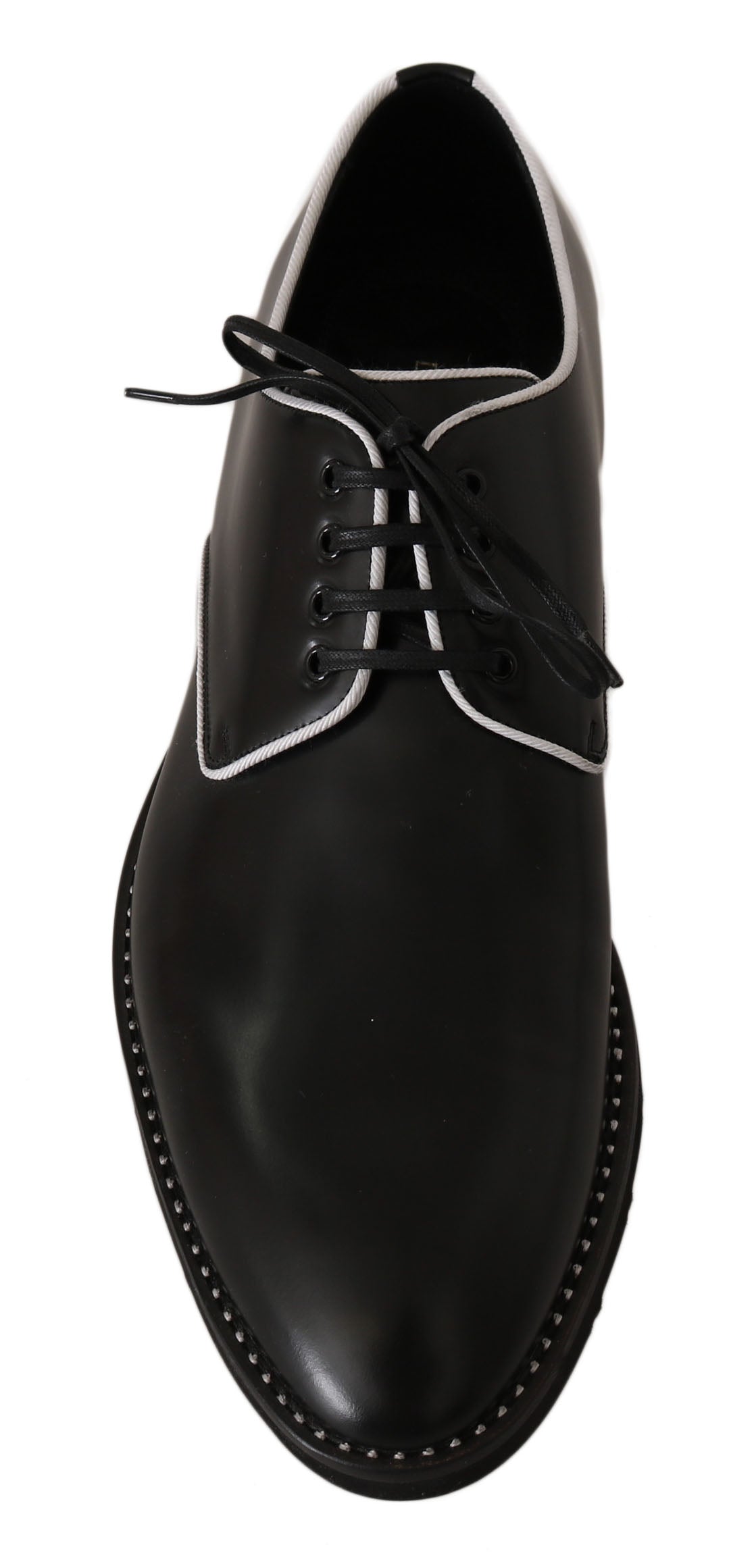 Dolce & Gabbana – Derby-Schuhe aus schwarzem Leder mit weißer Linie