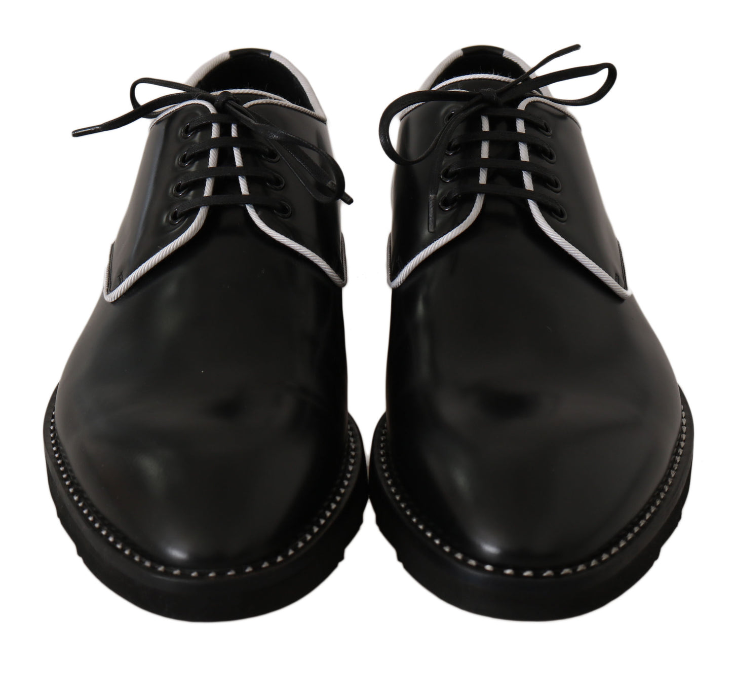 Dolce & Gabbana – Derby-Schuhe aus schwarzem Leder mit weißer Linie