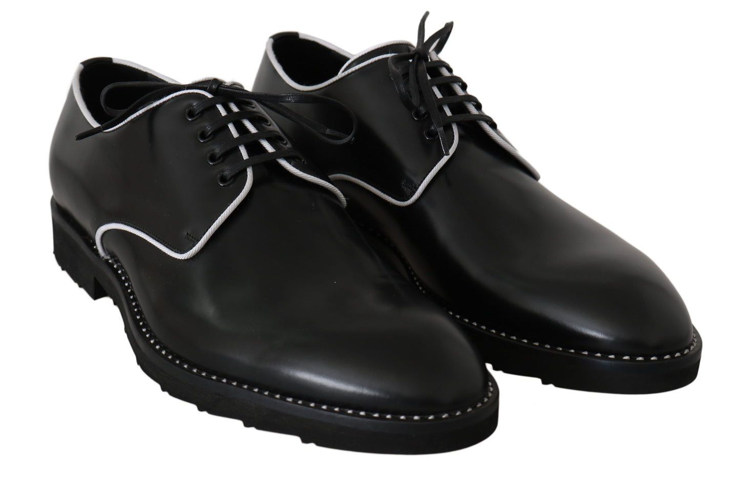 Dolce & Gabbana – Derby-Schuhe aus schwarzem Leder mit weißer Linie