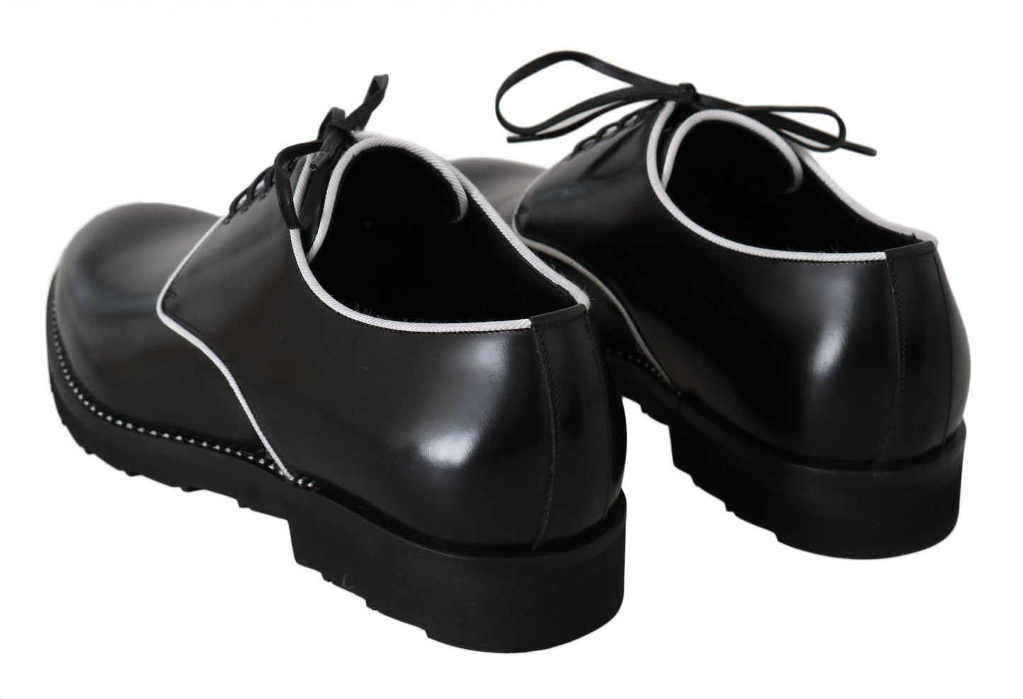 Dolce & Gabbana – Derby-Schuhe aus schwarzem Leder mit weißer Linie