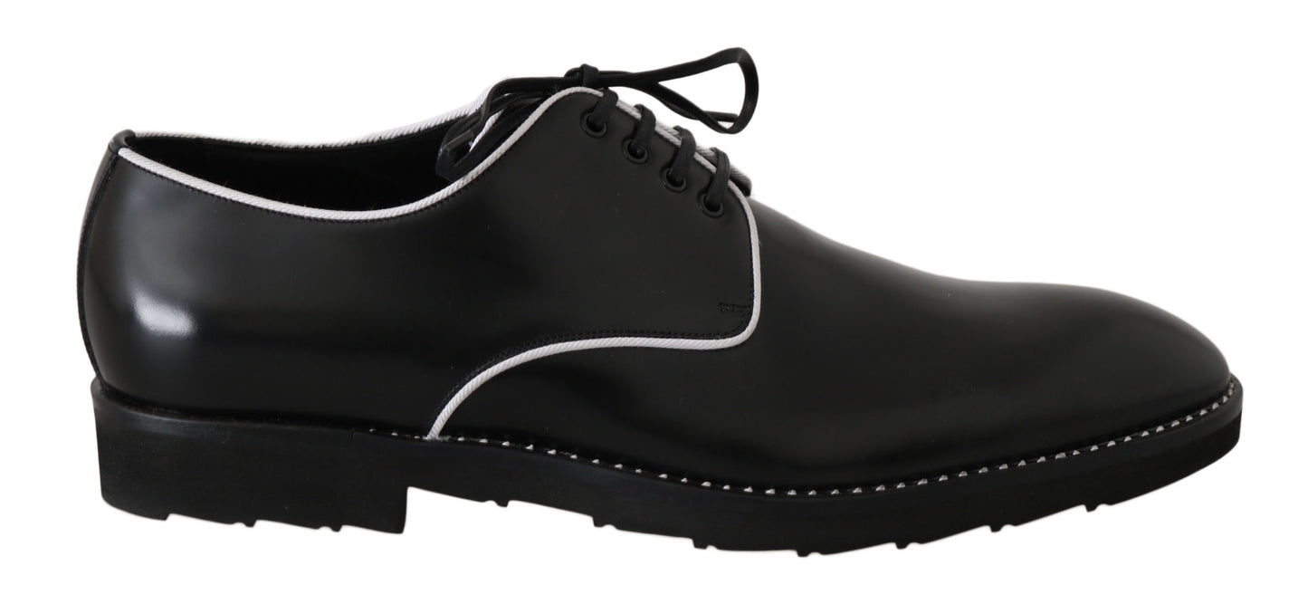 Dolce & Gabbana – Derby-Schuhe aus schwarzem Leder mit weißer Linie