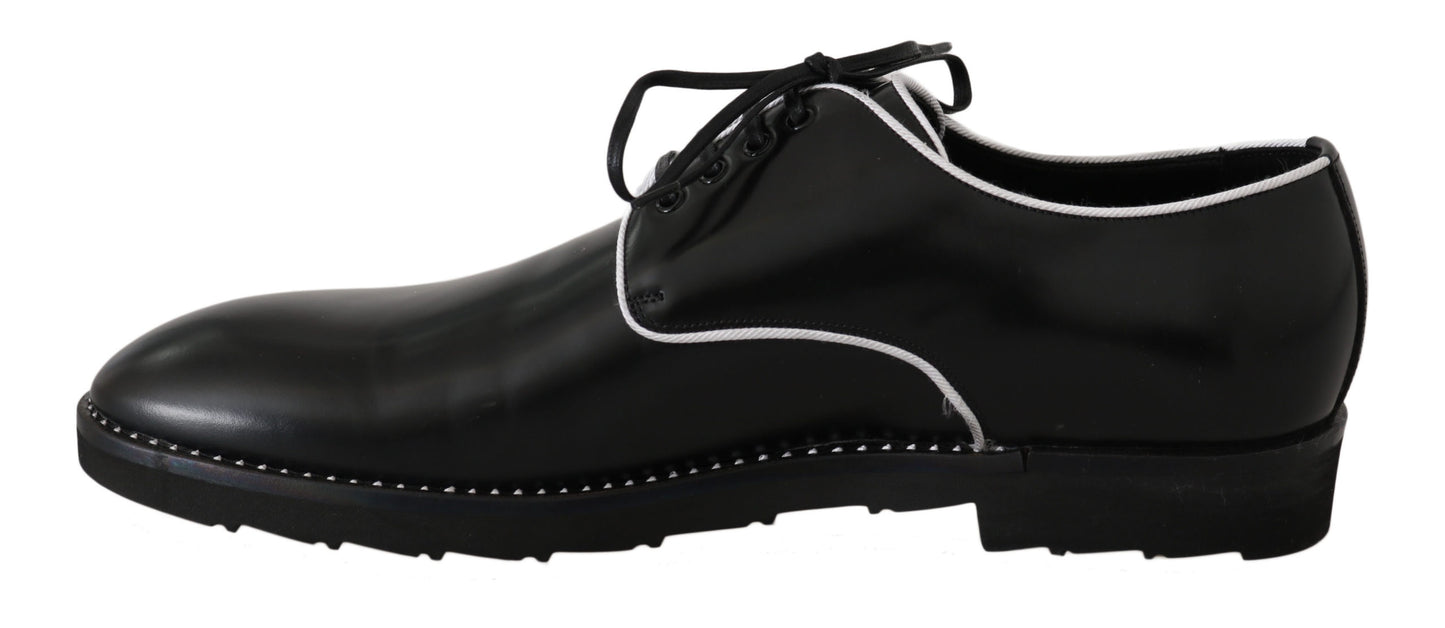 Dolce & Gabbana – Derby-Schuhe aus schwarzem Leder mit weißer Linie