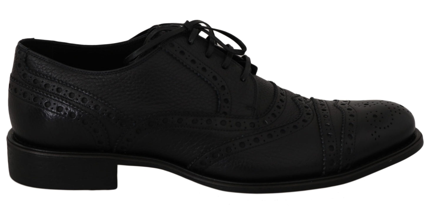 Dolce & Gabbana – Oxford-Schuhe aus blauem Leder mit Flügelkappe