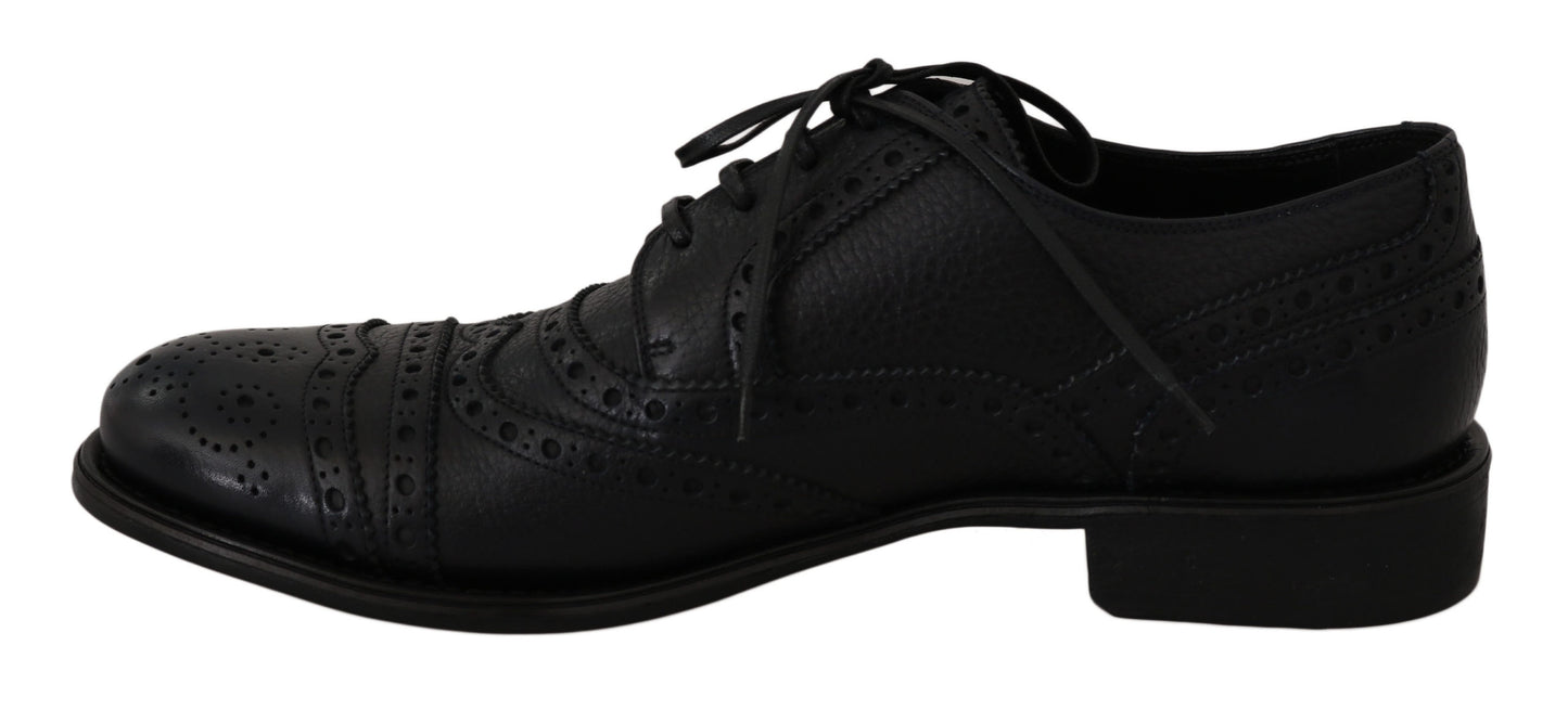 Dolce & Gabbana – Oxford-Schuhe aus blauem Leder mit Flügelkappe