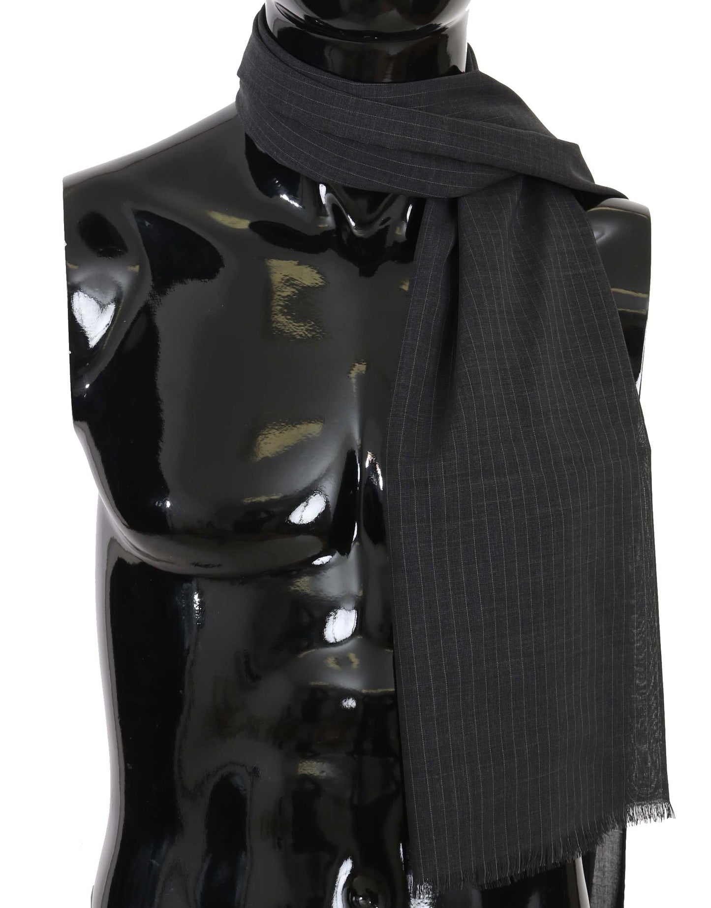 Dolce & Gabbana – Grauer Wickelschal aus 100 % Wolle mit Streifenmuster