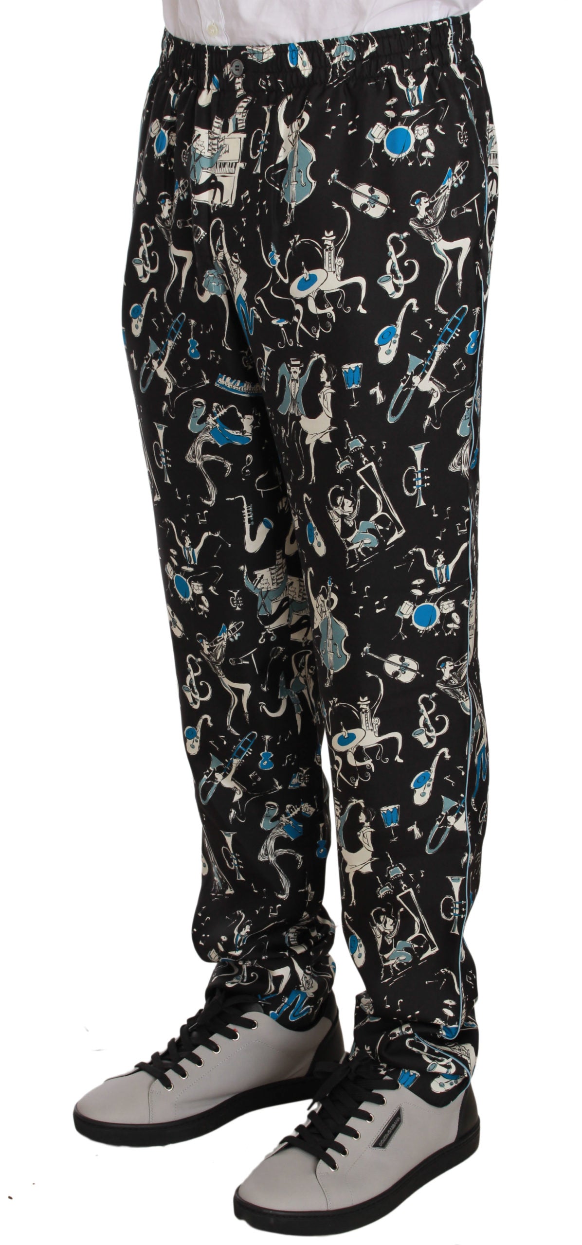 Dolce & Gabbana – Schwarze Nachtwäschehose mit Musikinstrumenten