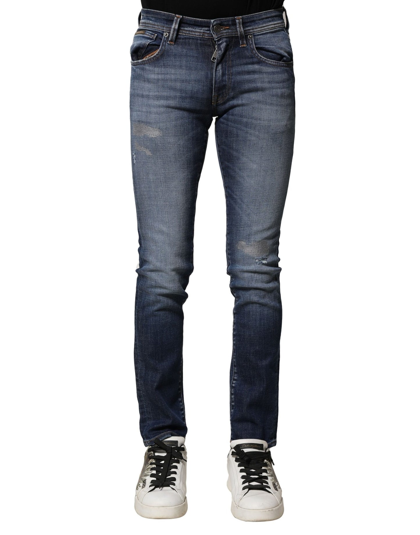 Dolce & Gabbana Blaue Slim Fit-Jeans aus gewaschener Baumwolle für Herren