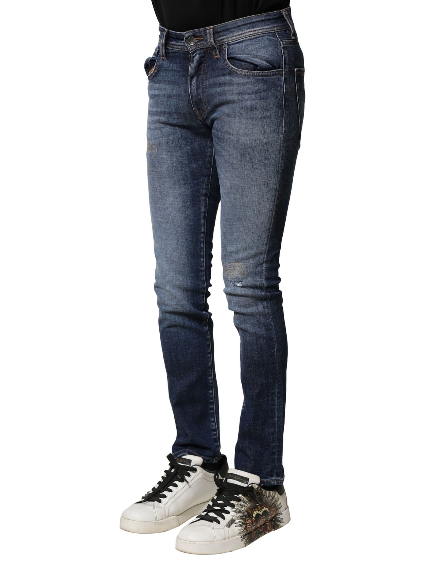Dolce & Gabbana Blaue Slim Fit-Jeans aus gewaschener Baumwolle für Herren