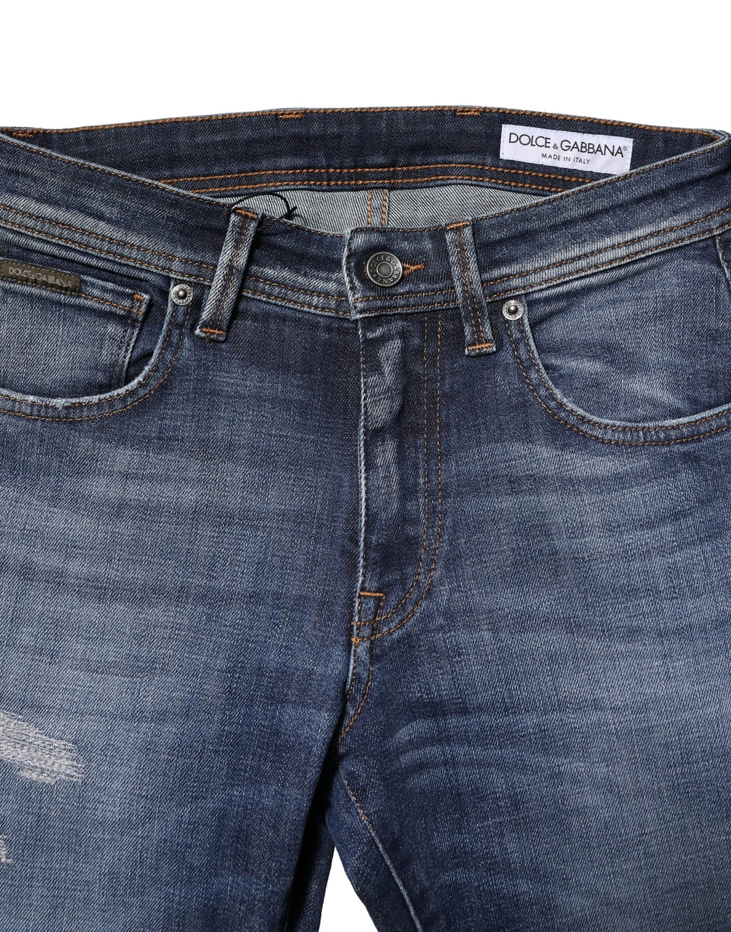 Dolce & Gabbana Blaue Slim Fit-Jeans aus gewaschener Baumwolle für Herren