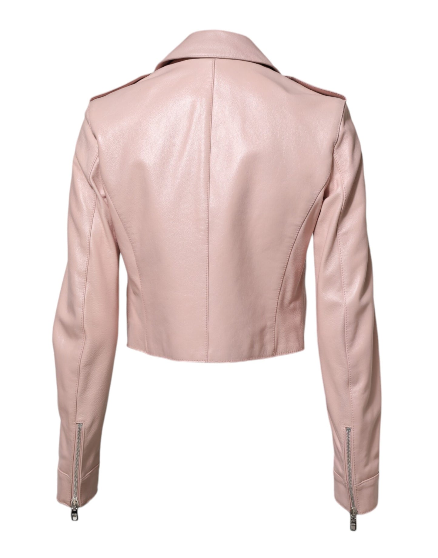 Dolce & Gabbana – Hellrosa Bikerjacke aus Leder mit Kragen für Damen