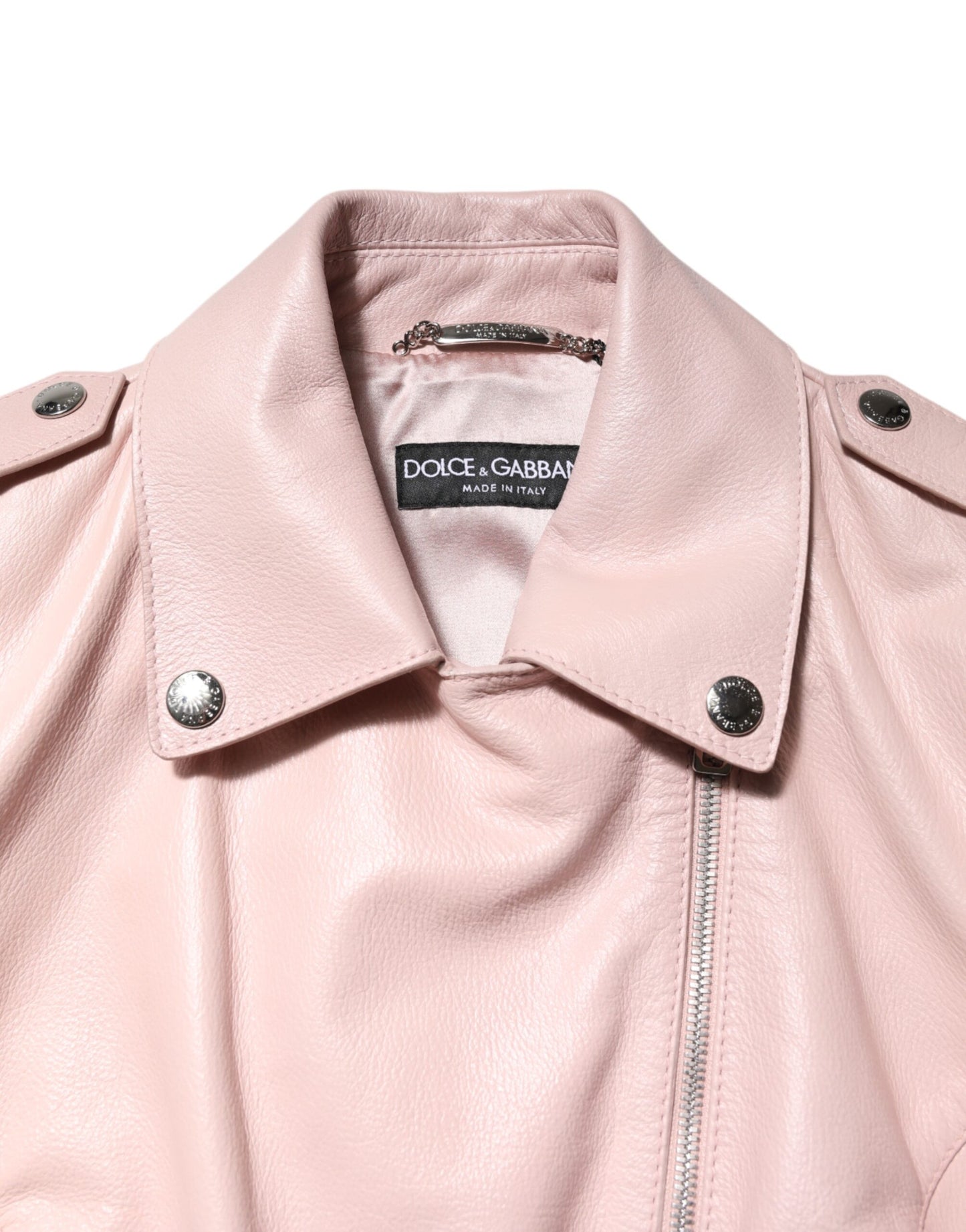 Dolce & Gabbana – Hellrosa Bikerjacke aus Leder mit Kragen für Damen