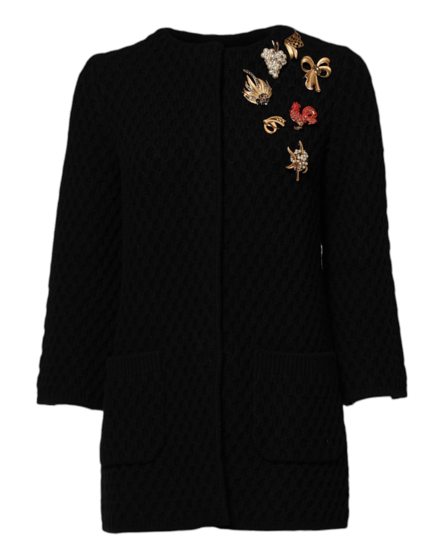 Dolce & Gabbana – Gesteppte, verzierte Jacke aus schwarzem Kaschmir