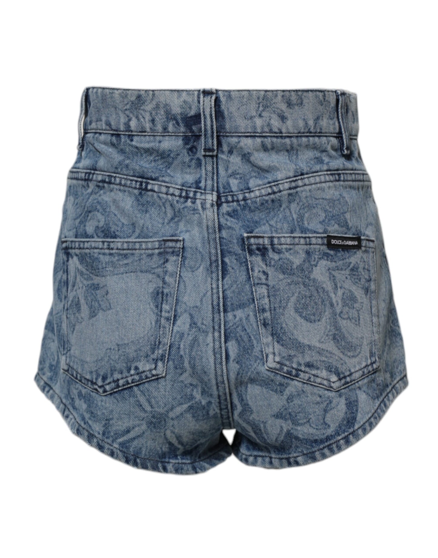 Dolce & Gabbana – Blaue Hotpants-Shorts aus Denim-Baumwolle mit Blumendruck