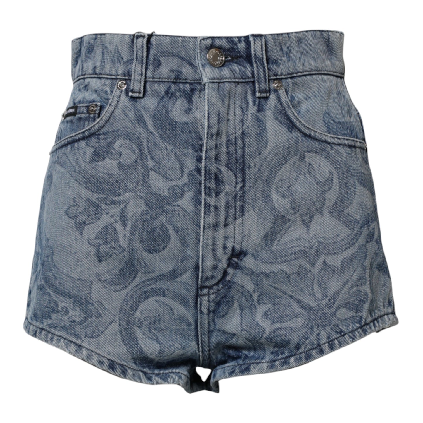Dolce & Gabbana – Blaue Hotpants-Shorts aus Denim-Baumwolle mit Blumendruck