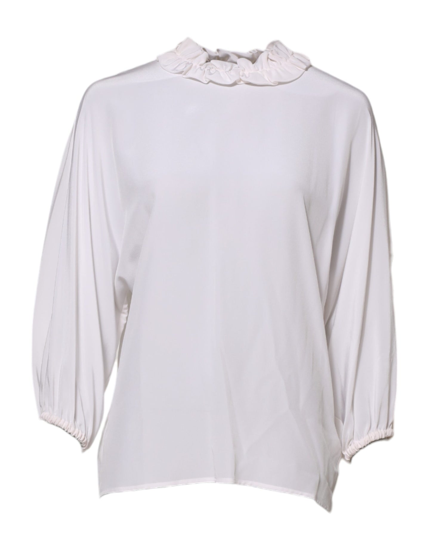 Dolce & Gabbana – Weiße Bluse mit Rüschenausschnitt und Pullover