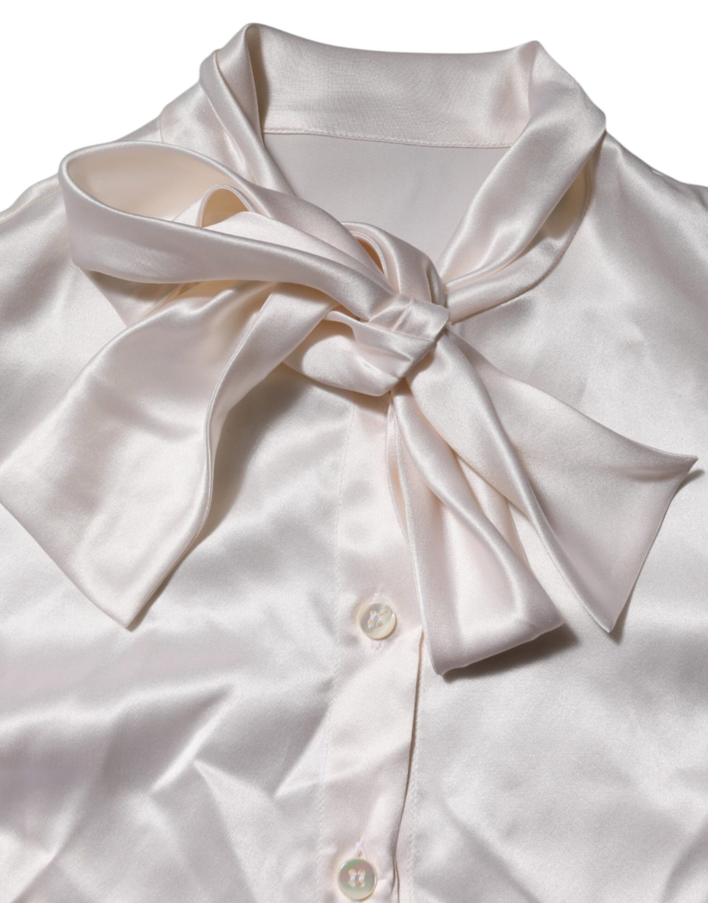 Dolce & Gabbana, weißes Blusentop mit Ascot-Kragen und langen Ärmeln