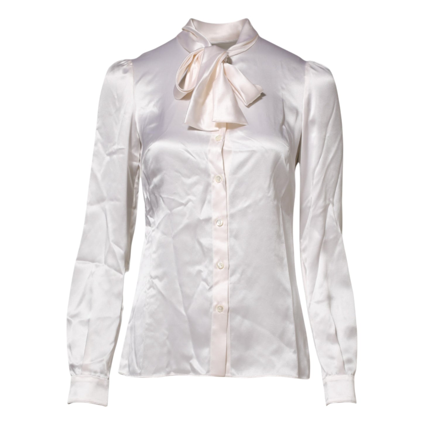 Dolce & Gabbana, weißes Blusentop mit Ascot-Kragen und langen Ärmeln