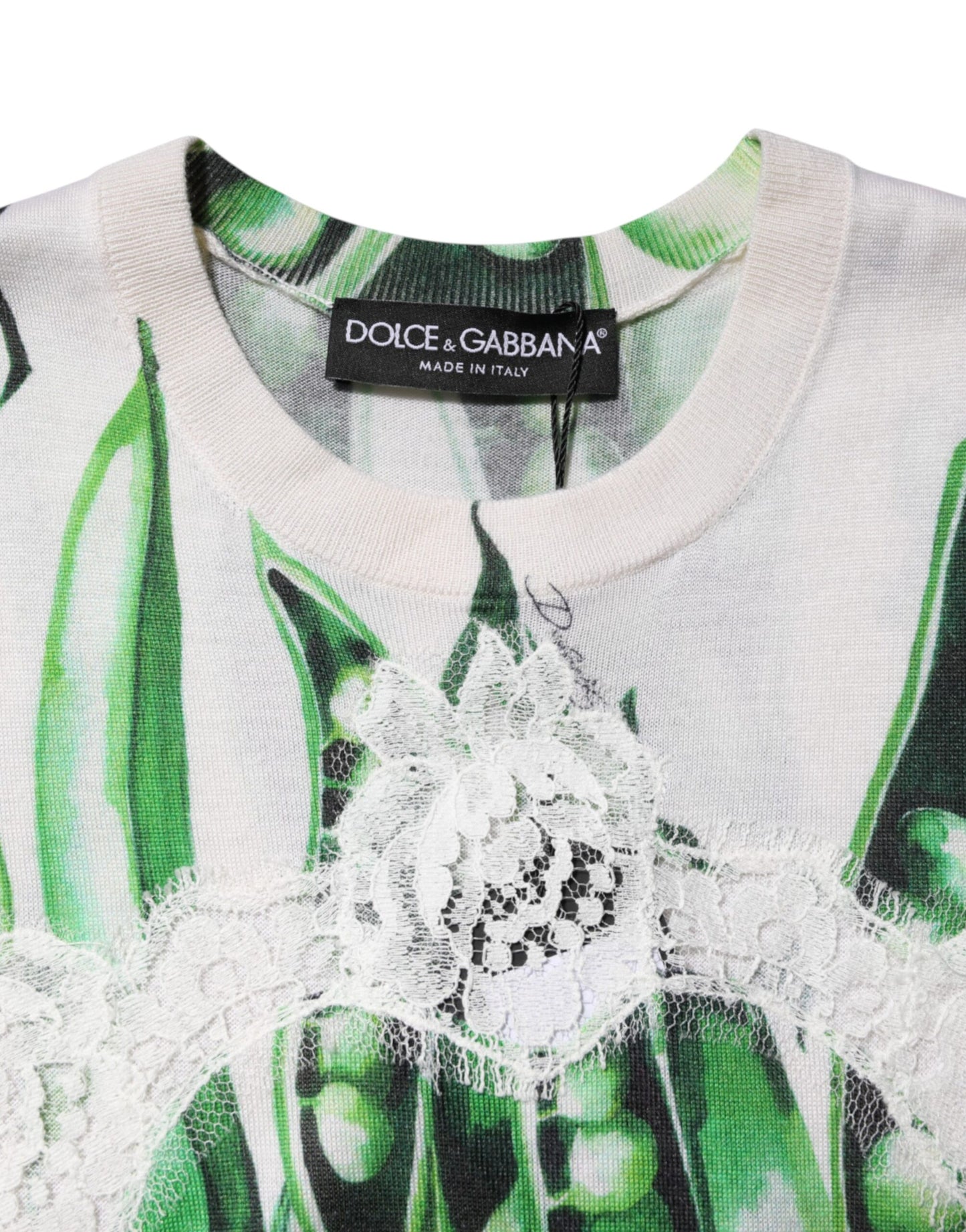 Dolce & Gabbana – Ärmelloses Blusenoberteil mit weißem und grünem Erbsendruck