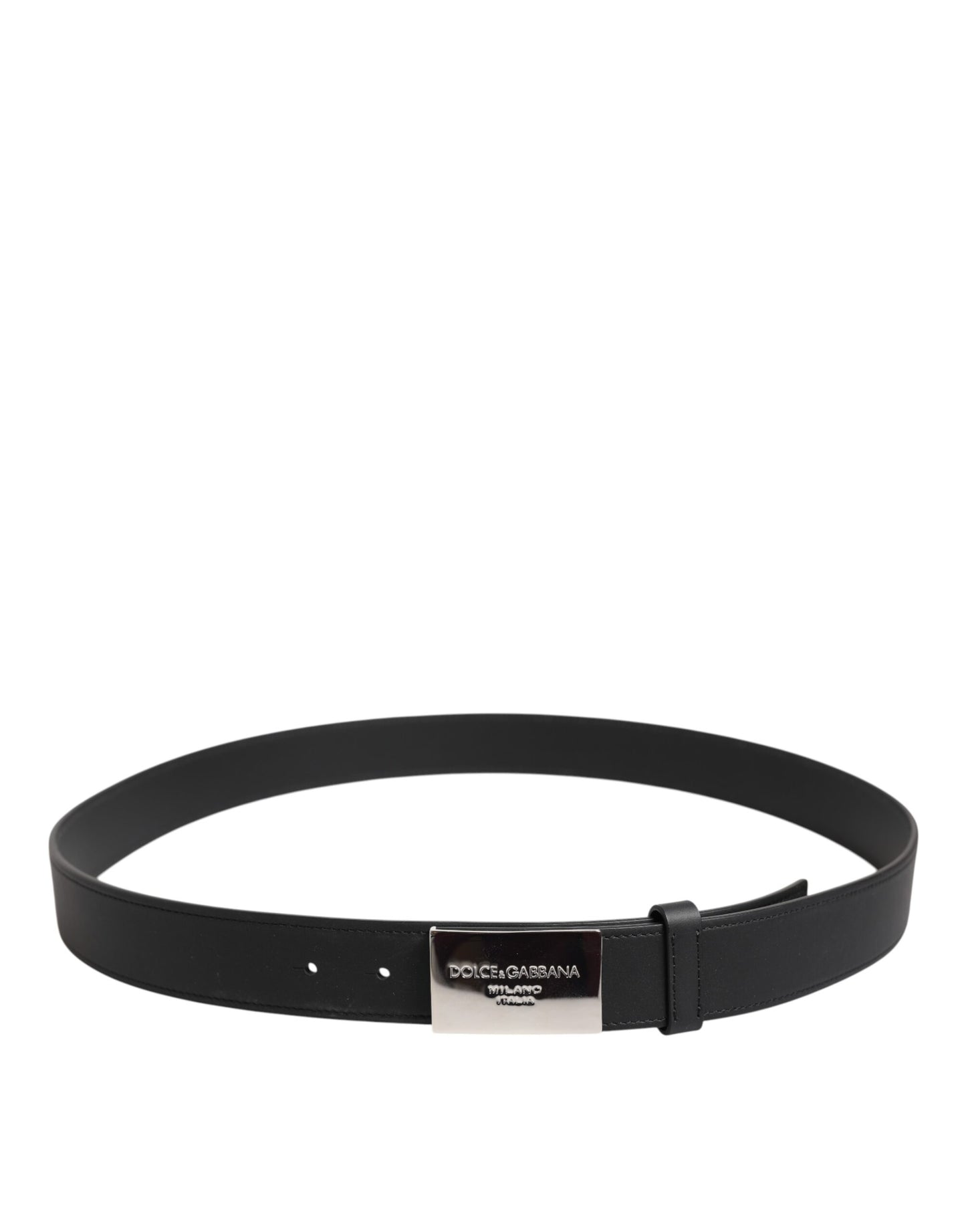 Dolce & Gabbana Gürtel aus schwarzem Leder mit silberner Metall-Logoschnalle
